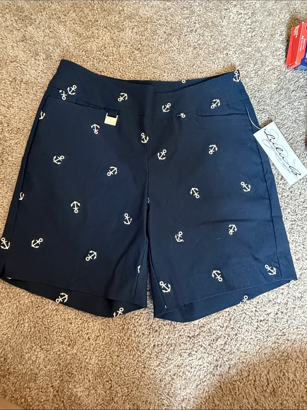 Luli & Me Navy Shorts with White Anchor Motif